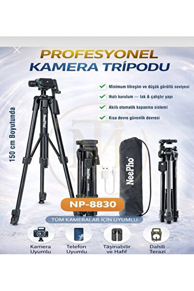 diğer588 Profesyonel Tripod - Bluetooth Kumandalı, 155 cm Ayarlanabilir Çekim...