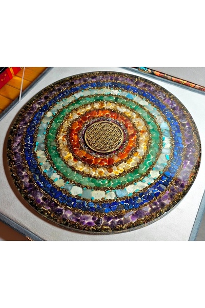 Singincraft 7 Çakra - Altın Yaşam Çİçeği Orgonit Dekoratif Obje - 29.5cm Çapı...