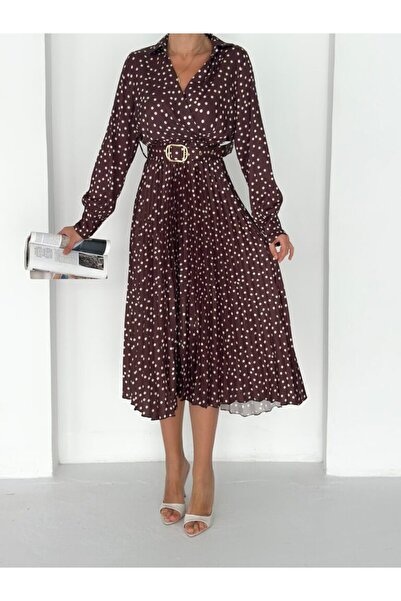 UNBOX Chocolate Polka Satin Dress