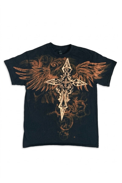 Köstebek Black Vintage Tribal Aesthetic Winged Cross Unisex T-Shirt"
