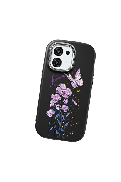 Black Soft Silicone Phone Case Butterfly Flower with Camera Protection for OPPO A6 Pro