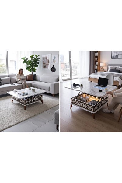 MSY HOME Paris Akıllı Sehpa Sihirli Sehpa 3 Kademeli Orta Sehpa Açılabilir Se...