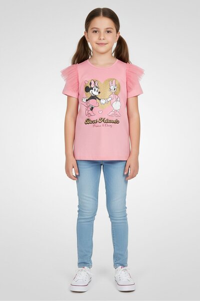 Disney Kids Girl Mickey And Friends Graphic Print Short Sleeve Top, Pink