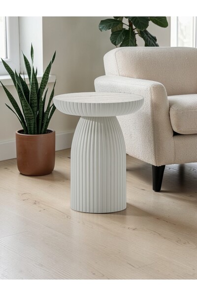 MSY HOME Diamond 3'Lü KREM-TRAVERTEN Bohem Mantar Zigon ve Orta Sehpa Yan Seh...