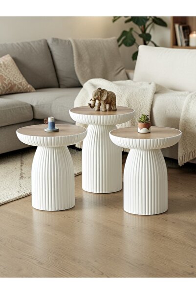 MSY HOME Diamond 3'Lü Bohem Mantar Zigon ve Orta Sehpa Yan Sehpa Seti