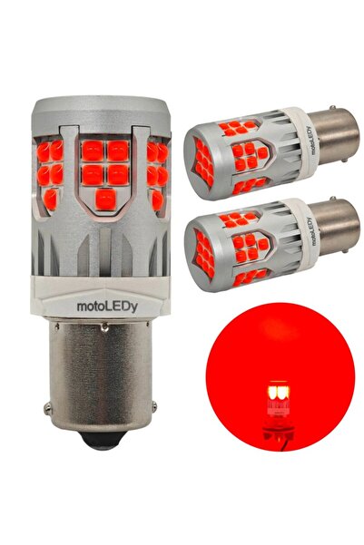 motoLEDy 2 buc P21W LED bec BA15S 10-50V fără defect roșu 2800lm