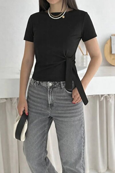 Cool & Sexy Women's Side Tie Detailed Blouse Black