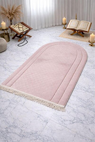 Çeyiz Diyarı Çeyizdiyarı Nesibe Velvet Filled Prayer Mat Powder