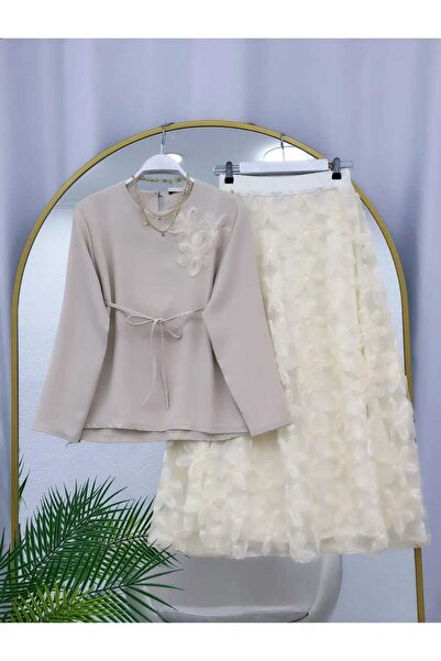 MODA VEDAT Women's Flower-Detail Skirt Suit