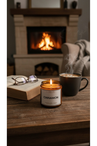 Luminar Tarçın Kokulu Mum - %100 Doğal Soya Mumu Amber Kavanoz Aromaterapi Mu...