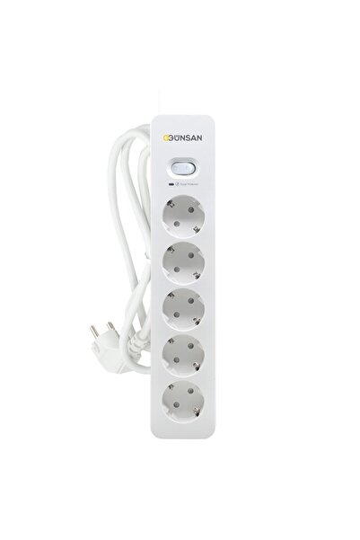 Günsan Beyaz Beşli Akım Korumalı Çocuk Korumalı Grup Priz 1,5 Metre (5'li)