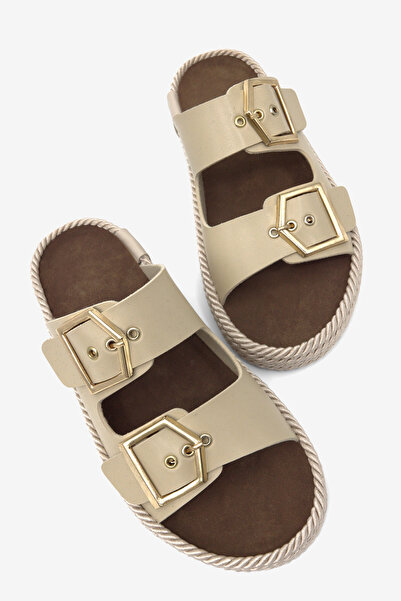 Tonny Black Women's Beige Comfortable Fit Ready-To-Wear Sole Buckled Slipper