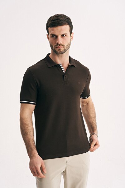 SILVANO Men's Slim Fit Stripe Detailed Polo Collar Short Sleeve Piqué T-Shirt