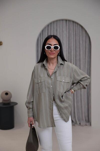 QİMYA BUTİK LEVURE Μακρυμάνικο Λεπτό Πουκάμισο C Ριγέ Double C Με τσέπες OVER...