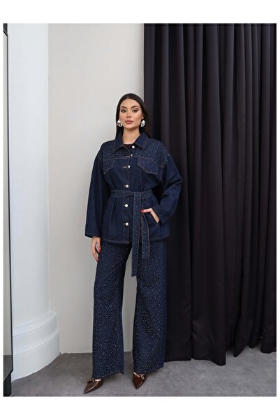 ESRAHELVACI Stone Side Pocketed Belted Denim Set