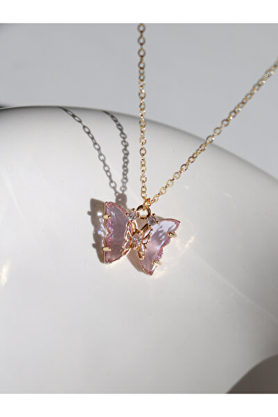 Reorah Collection Pink Stone Butterfly Necklace