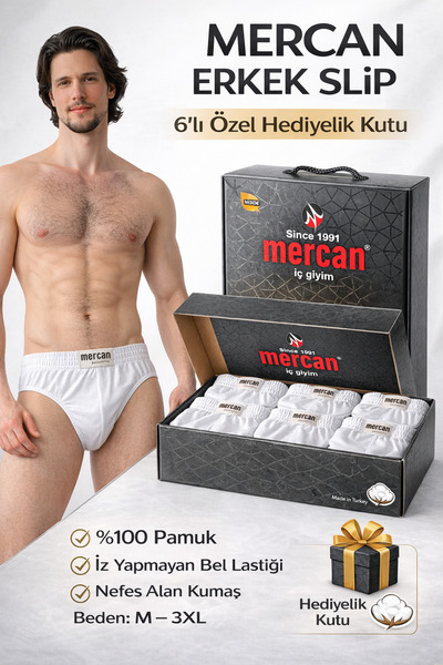 Mercan 6-Pack White Slip Panties with Rubber Bands