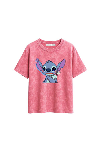 Bak Moda Tricou pentru femei Stitch Baby cu imprimeu Relaxed Fit, roz lavabil