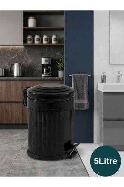 bersachef muftak eşyaları Retro 5lt Çöp Kovası Amortisör Kapaklı Siyah Çöp Ko...