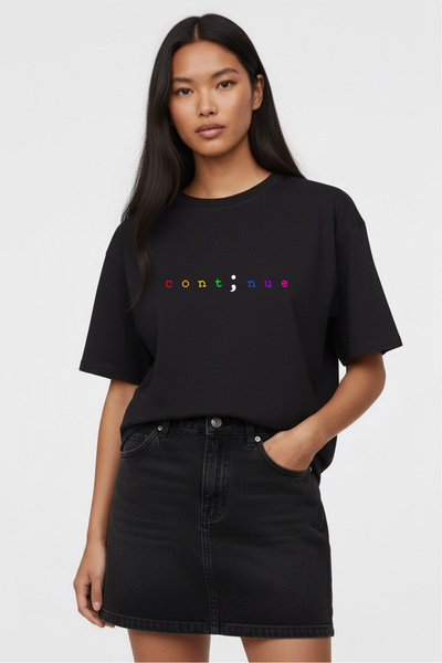 VODEXA Tricou oversize CONTUNİE Imprimat 100% bumbac, croială confortabilă