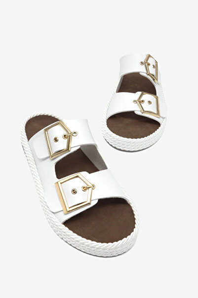 Tonny Black Women's White Comfortable Fit Ready-To-Wear Sole Buckled Slipper