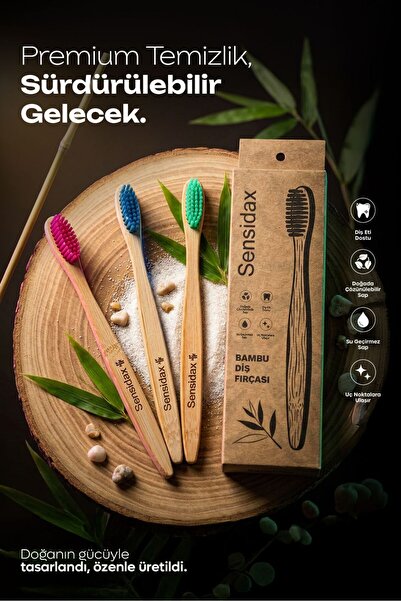 SENSİDAX Doğal Bambu Diş Fırçası- 3 Renk -Orta-Medium-3 adet