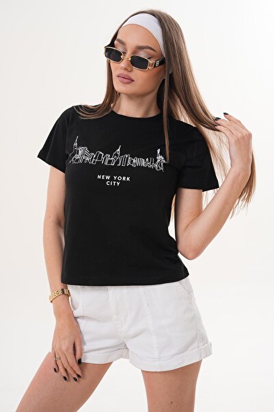 ŞİMAL Ženska majica sa detaljnim printom okrugla kragna 260252 -