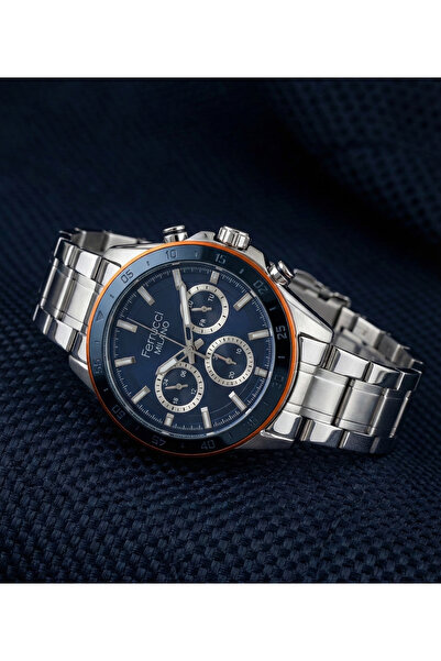 Ferrucci Milano Erkek Kol Saati 40 mm Çelik Kordon Lacivert Kadran Turuncu De...