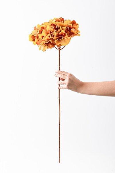Güleç Yapay Çiçek Yapay Vazo Çiçeği Ortanca 75 Cm 5 Dal Turuncu