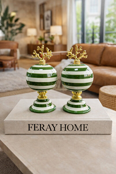 daiza home Ev Dekorasyon Aksesuarı 2 li Küre Dekoratif Obje Yeşil Zebra Gold