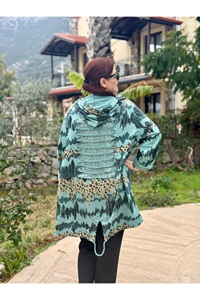 Punta Otantik Ms2435 Sequined Back Hooded Italian Cotton Jacket Mint