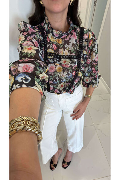 BİRCANÇİL Bluză Diwre Neagră imprimeu floral