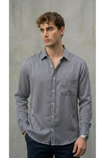 Valiberta Felton Striped Satin Fabric Single Pocketed Regular Fit Men's Shirt...