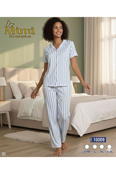 Mimi Homewear Σετ Πιτζάμες Λευκό με Μπλε Ρίγες
