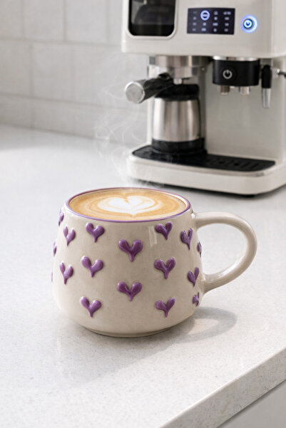 EvaniLife Heart Patterned Embossed Special Handcrafted Ceramic Mug Coffee & T...