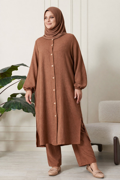 Ferace Γυναικείο Σετ Λινό Ayrobin 2 τεμαχίων σε Μεγάλο Μέγεθος (Τουνίκ - Παντ...