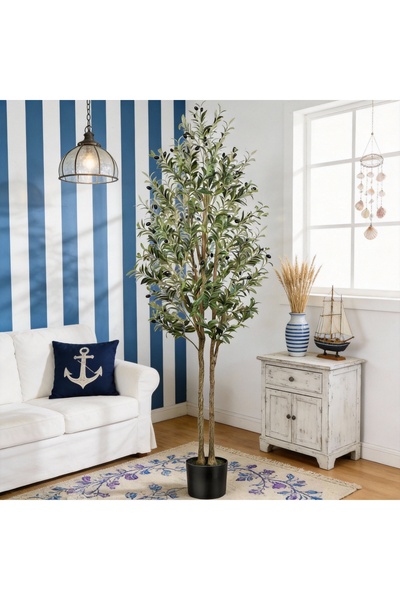 BESTONE شجرة زيتون صناعية قابلة للفصل مزدوج - 210 سم، ديكور واقعي للمنزل والمكتب