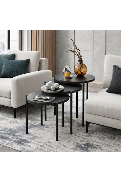 Alina Dizayn AFRA 3 LÜ ZİGON SEHPA, SERVİS SEHPASI,ORTA SEHPA ANTRASİT