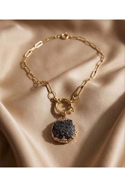 KARE ACCESORIES Gold Kaplama Ataç Zincir Druzy Taşlı Kadın Kolye