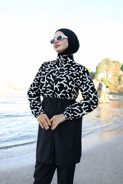 new ats Fully Covered Patterned Hijab Conservative Swimsuit 3-Piece Set Parac...