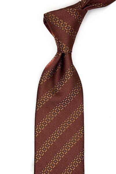 Kravatkolik Classic Tie with Copper Line Pattern Handkerchief Kk13462