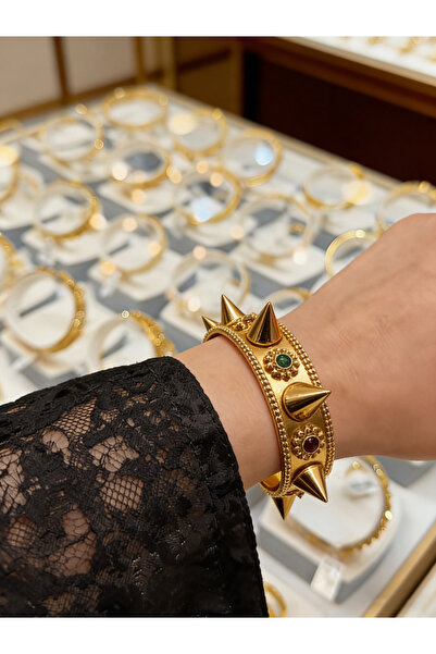 ALZAHR Gold-plated studded gemstone bracelet, a bold and stylish women's wris...