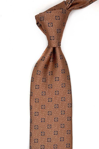 Kravatkolik Classic Tie with Copper Small Pattern Handkerchief Kk13679