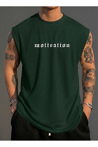 BUWOM Tricou pentru bărbați cu imprimeu Motivation, cu gâtul tip crewneck și ...