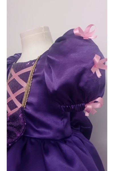 BOZTAŞ BEBE Rapunzel Short Sleeved Knitted Hair Clip Gift Dress & Rapunzel Evening Dress & Rapunzel Short Sleeved Costume