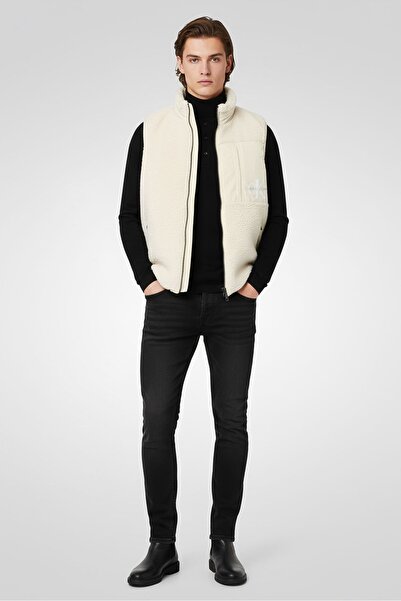 Calvin Klein Jeans Men Brand Logo Sherpa Vest Jacket, Beige