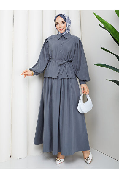 RACE FASHİON Pleated Sleeveless Shirt & Pleated Skirt Hijab Set Rc9028