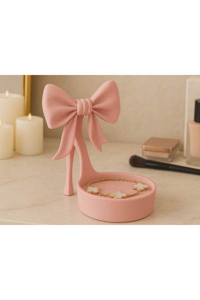 DU&ER حذاء بكعب صينية مجوهرات مزينة بفيونكة - منظم خواتم وأقراط للزينة