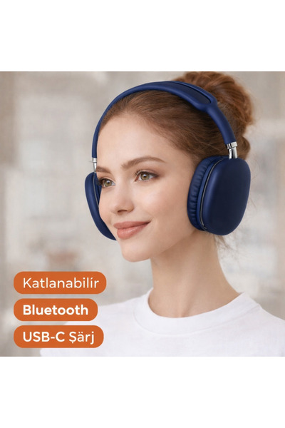 pusula Bluetooth Kulaklık Kablosuz Katlanabilir Kulak Üstü Mikrofonlu Wireles...