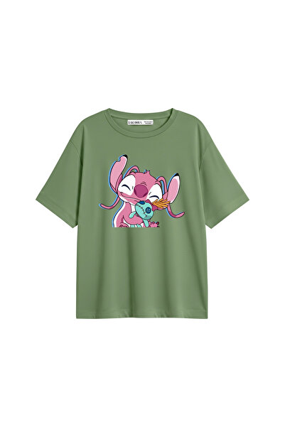 Bak Moda Tricou pentru femei Angel Stitch cu imprimeu, verde, croială relaxată